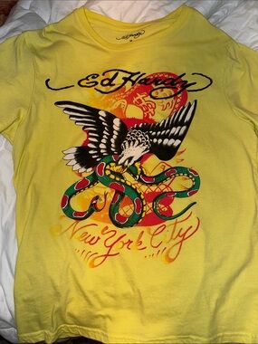 Ed Hardy Yellow Graphic Tee with Eagle & Snake